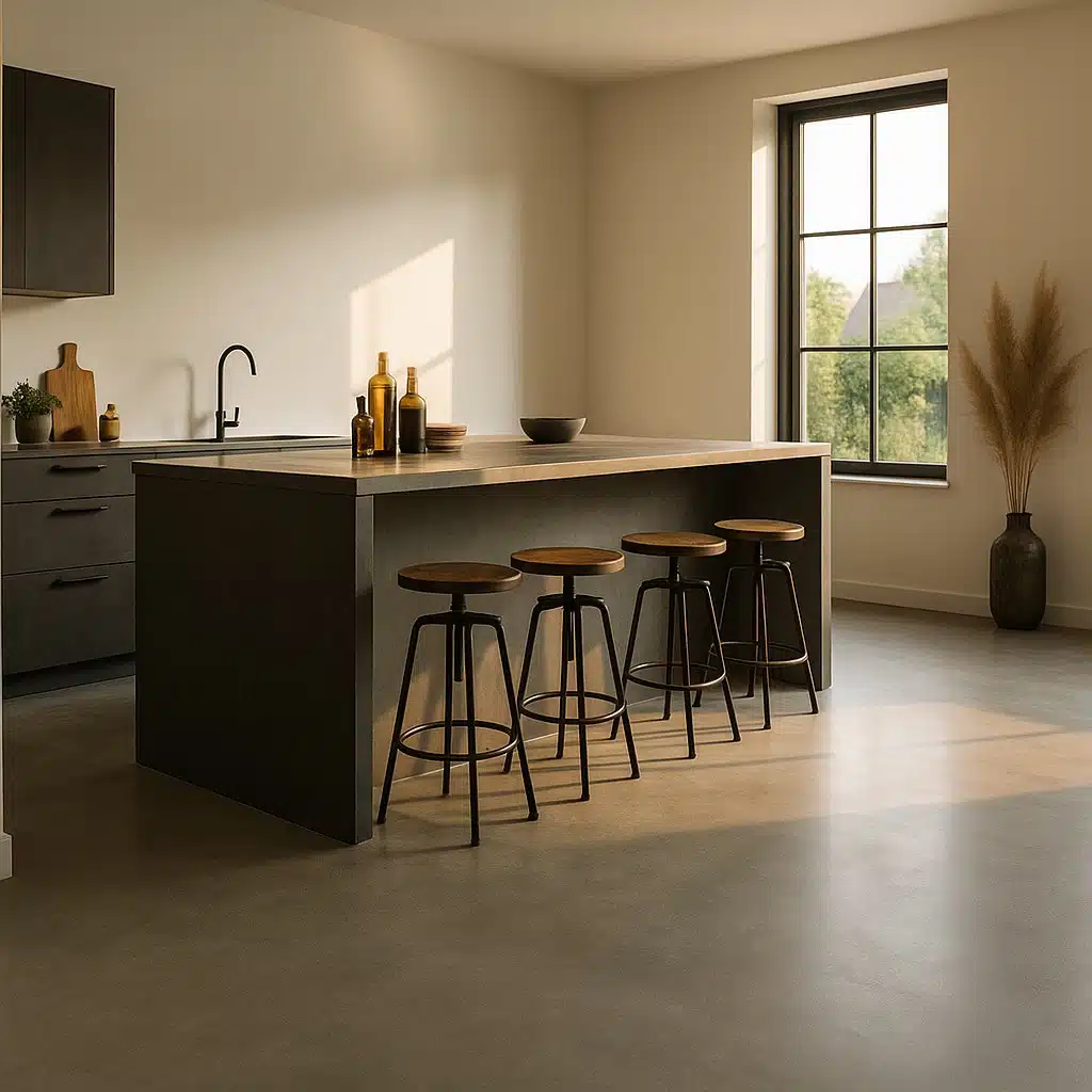 Project Rosmalen – naadloze betonlook gietvloer in woonkamer